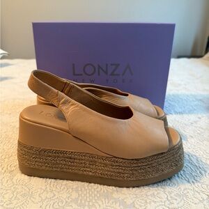 New in Box Lonza Agnesa Tan Platform Slingback Sandals Size 8